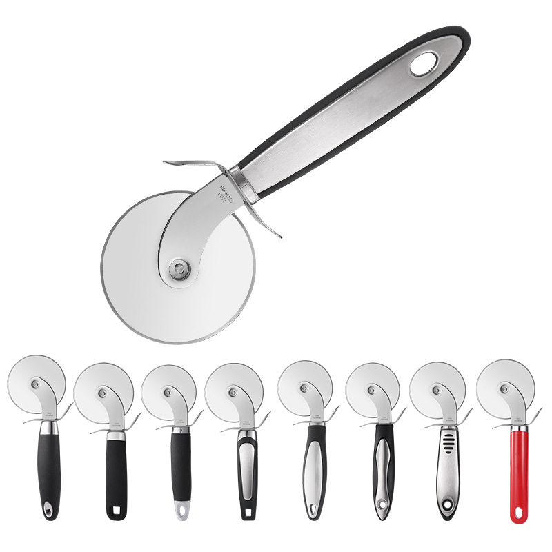 Cortador de pizza de acero inoxidable con rueda giratoria, herramienta para repostería y panqueques