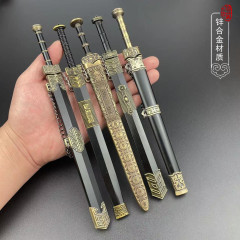 Ancient Chinese sword models, including the Han sword, Qin Shi Huang's sword, the Ruyi sword, Tang straight sword, Yue Wang Goujian sword, and alloy named sword toy