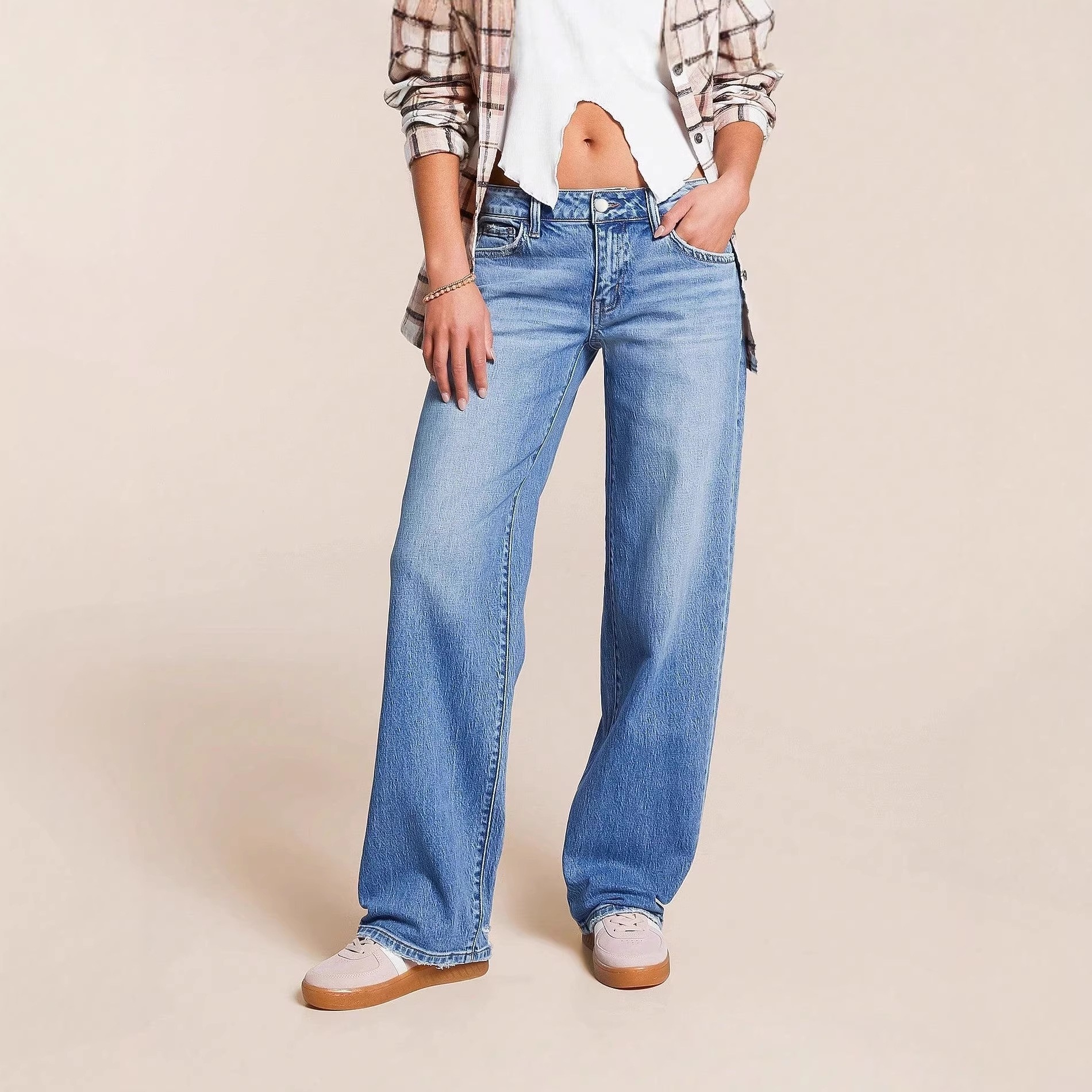 2026 European and American Cross-Border New Style Women's Washed Wide-Leg Jeans - Casual Versatile Low-Waist Straight-Leg Jeans