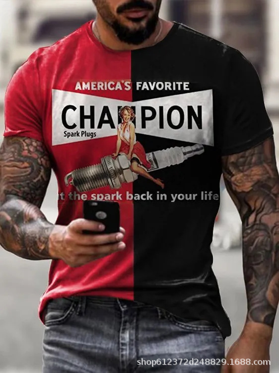 Cross-border Amazon hombres camisa de cuello redondo retro manga corta estilo europeo y americano impreso N ° 66 carretera carta camiseta