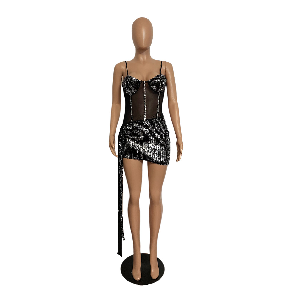 Women's Clothing summer sequined mesh dress nightclub sexy short skirt dress_voghion.com