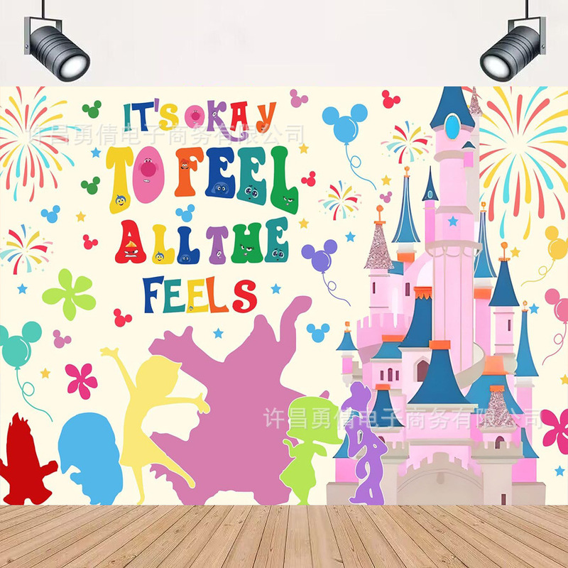 Cross-border New Cartoon Pink Castle Photography Background Cloth Children's Birthday Party Party Decoration Banner Props