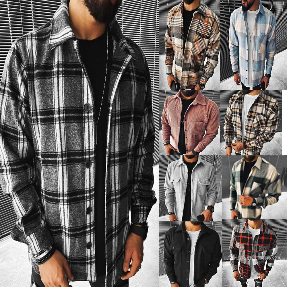 2021 wish Amazon new men's shirt plaid p...