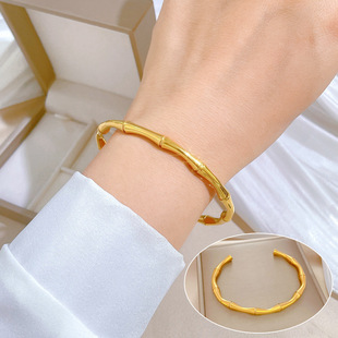 [Titanium Steel] Bamboo Chinese Style Minimalist Titanium Steel Bracelet Minimalist Cross-Border Retro Stainless Steel Bracelet