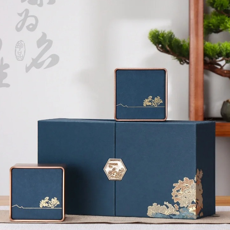 简约中国风对开门茶叶罐储存代加工印刷茶叶盒子有礼品袋可加logo