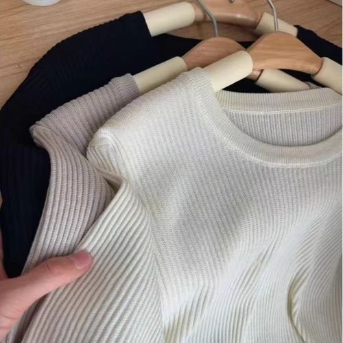 Ice silk round neck sweater short-sleeved solid color T-shirt for women 2025 summer new top stretch slim fit pit strip base shirt