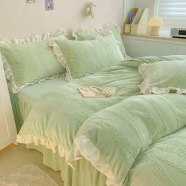 韩版提花牛奶绒床上四件套法兰绒冬季保暖宝宝绒被套珊瑚绒三件套