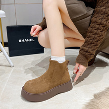 复古磨砂皮侧拉链勃肯短靴女2025秋季新款松糕厚底马丁靴低帮单靴