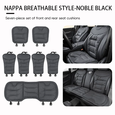 Seat cushion, seat cover – Breathable Nappa Leather Seat Pad - noble-black-nappa-7-piece-car-set