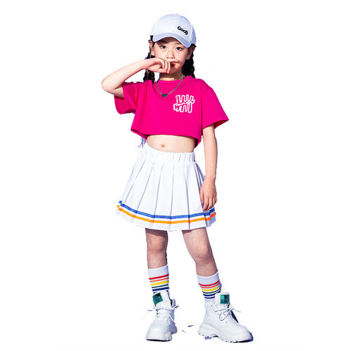 Fuchsia rapper singers hiphop street jazz dance outfits for boy girls children's dance costumes show cheerleading costume kindergarten graduating uniforms