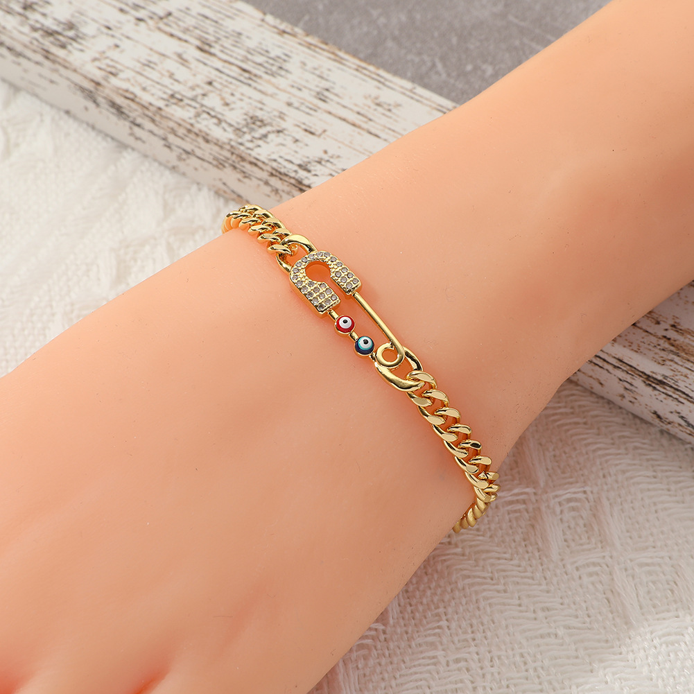 Fashion Paper Clip Copper Gold Plated Zircon Bracelets