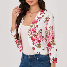 2025秋冬女士夹克露脐优雅长袖印花上衣欧美时尚休闲女装休闲百搭