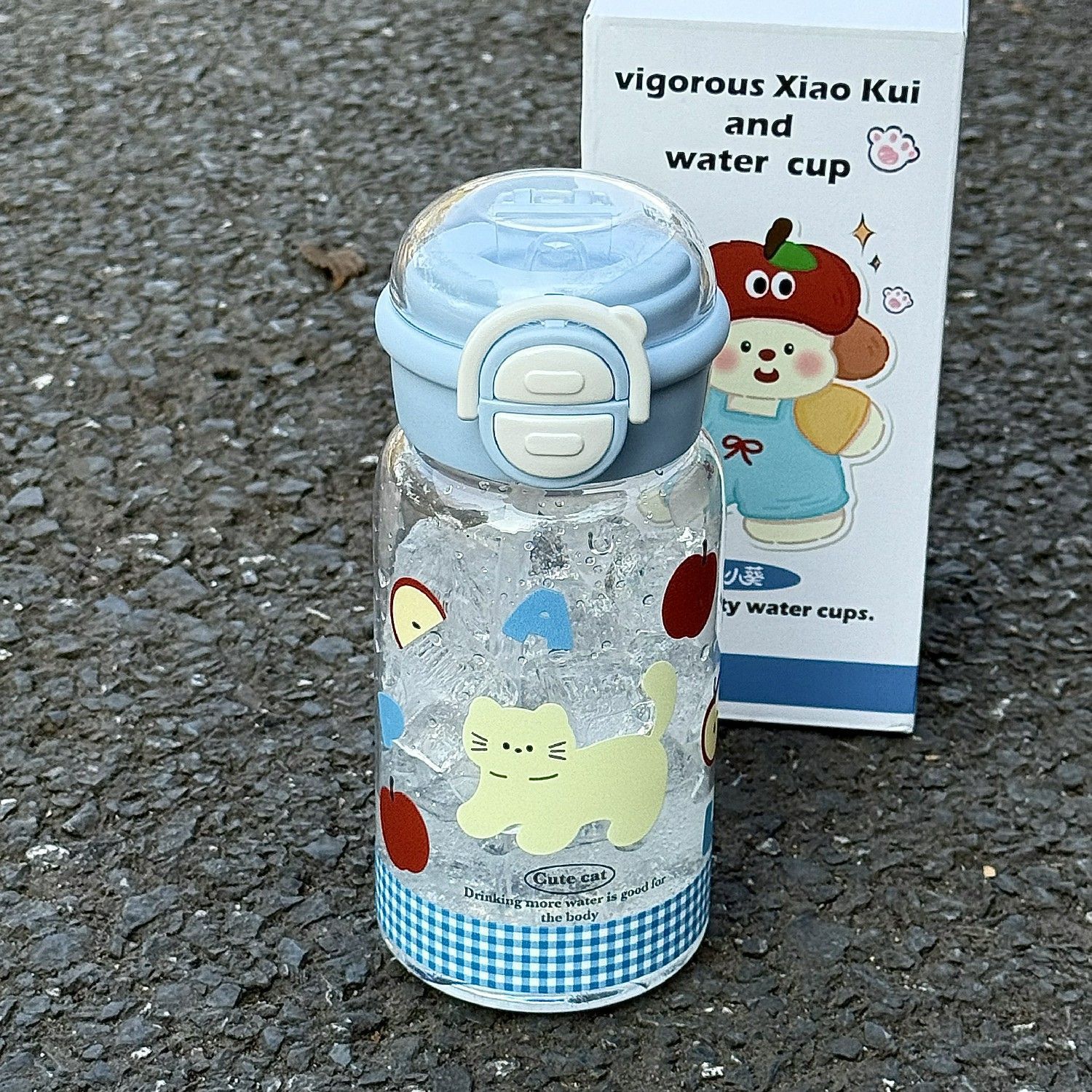 Planet azul transparente manzana letras gatito tazas de plástico 500ml