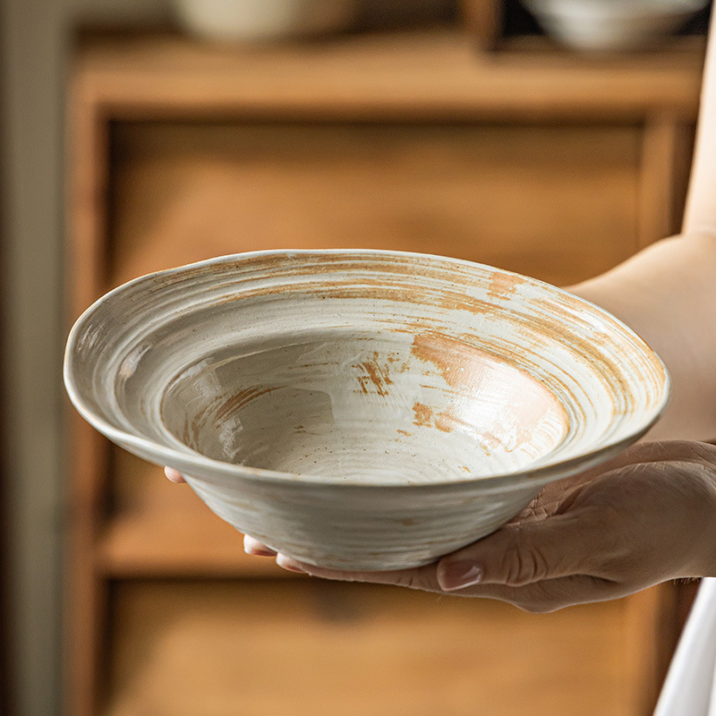 Gray Straw Hat Bowl Vintage Old Handmade Coarse Pottery Noodle Bowl Large Bowl Salah Bowl Paglionella Bowl Vegetable Bowl Large Soup Bowl Tableware