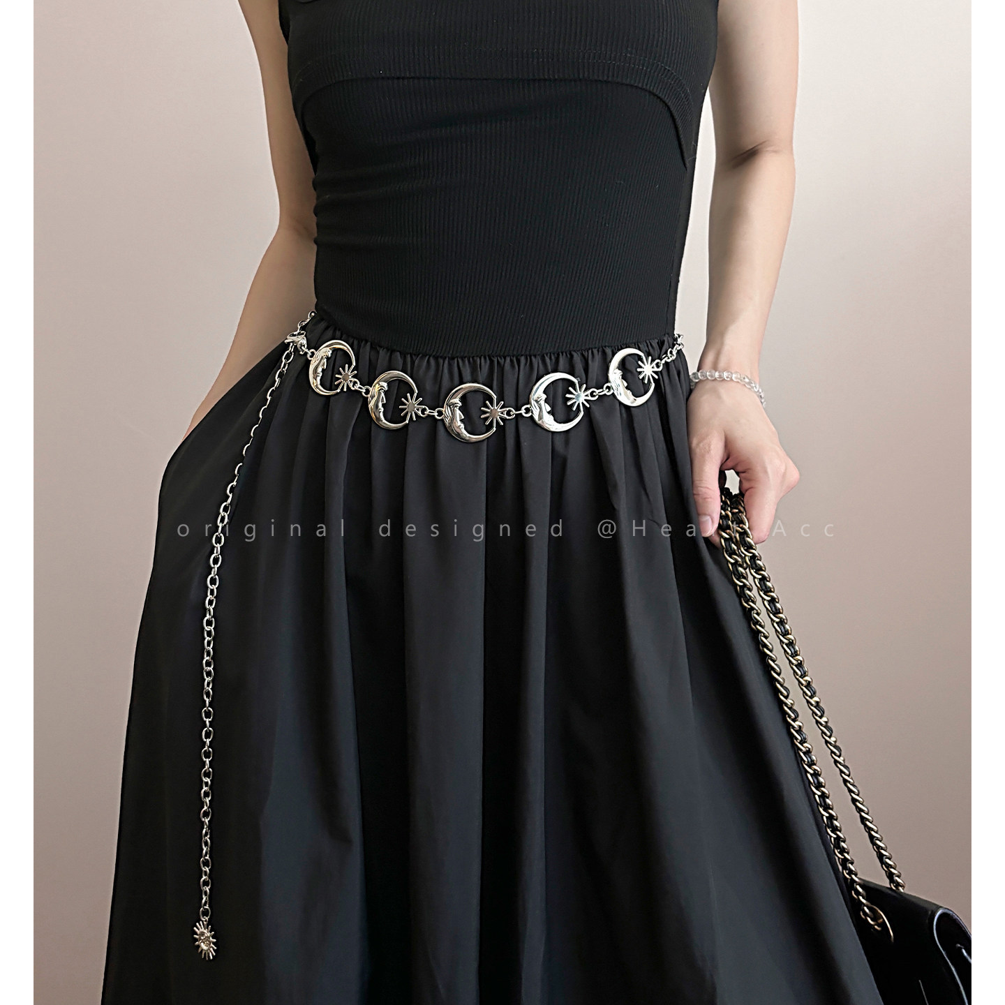 New Vintage Metal Crescent Sunflower Waist Chain for Women, Decorative Accessory for Dresses, Versatile and Stylish Fashion Belt for Trendy Girls
