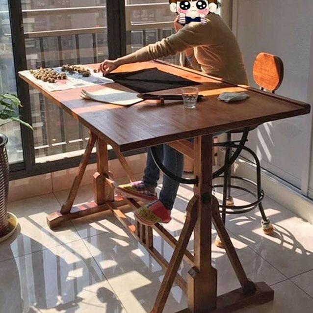 Solid Wood Inclined Adjustable Drawing Table Designer Brain Workbench Book Desktop Easel Art Art Student Easel