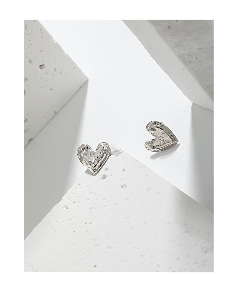 1 Pair Quantity Daily Occasion 1 Pair 925 Sterling Silver Heart Shape Ear Studs