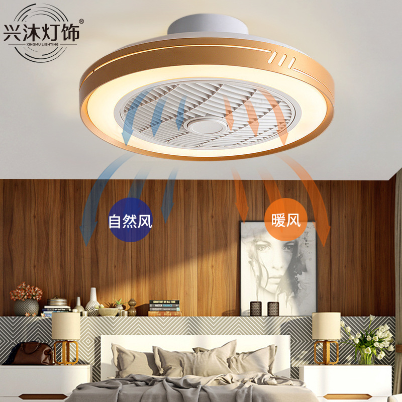 New cross-border ultra-thin ceiling fan lamp heating fan pendant light simple bedroom study lighting cool and warm air