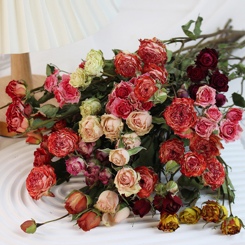 Wholesale multi-headed rose dried flower bouquets, real flowers, immortal flowers, living room wedding ornaments, decorative flowers, Mother's Day gifts