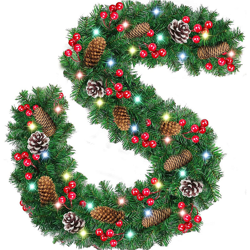 2.7m 暗号化された混合枝クリスマス籐クリスマス装飾階段手すり装飾ボールガーランド|undefined