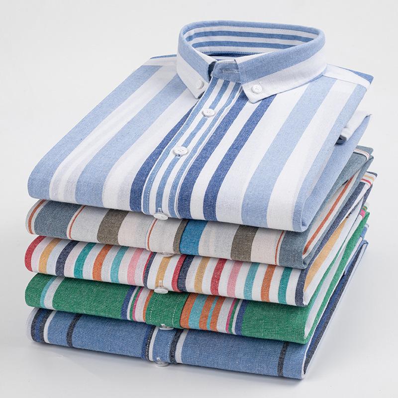 American Style Heavy Blue and White Striped Shirt Long Sleeve Men's Autumn Loose bf Boyfriend Style Casual Shirt Pure Cotton Thin Jacket