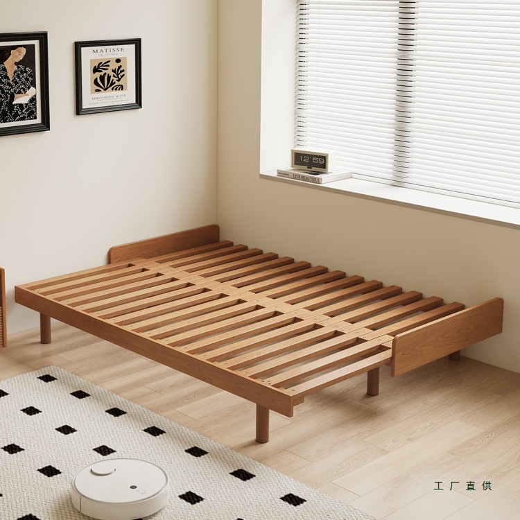 Retractable Bed Frame Solid Wood Pull-Out Bed Log Push-Pull Folding Single Bed Becomes Double Bed Spliced ​​Two-Purpose Sofa Bed