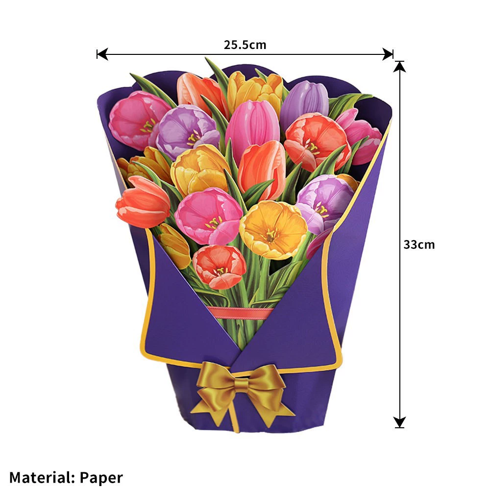 Трехмерная открытка, в 3D формате, подарок на день рождения, букет