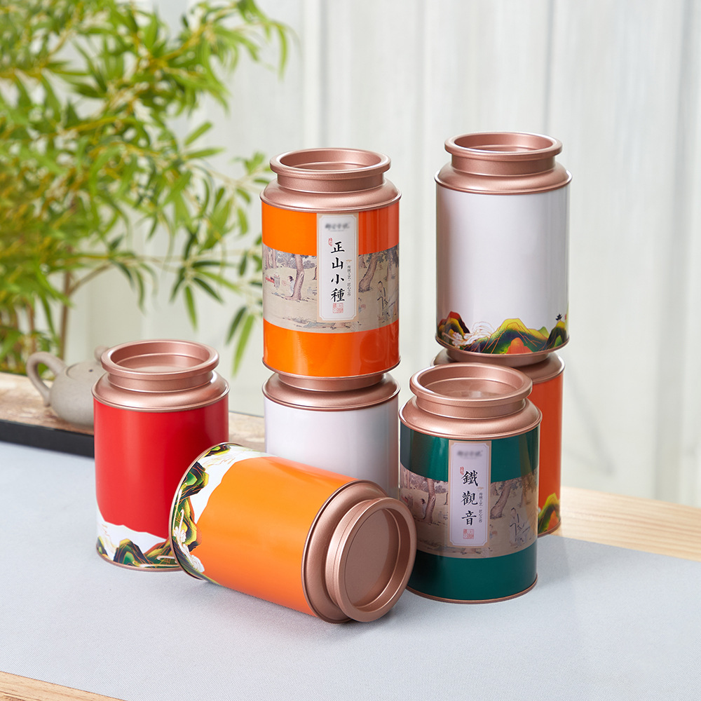 Tinplate tea cans iron cans round tea black tea green tea bulk 100g sealed two or two cans high-end wholesale