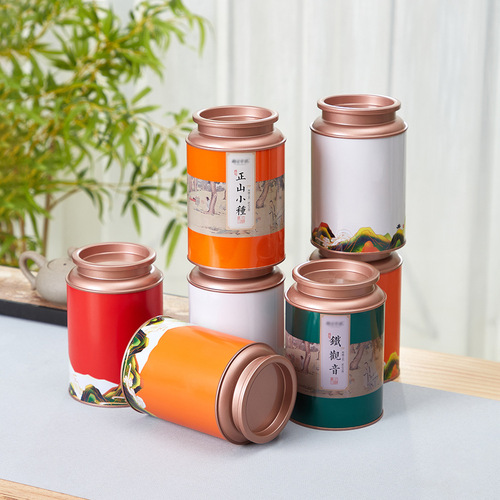 Tinplate tea cans iron cans round tea black tea green tea bulk 100g sealed two or two cans high-end wholesale