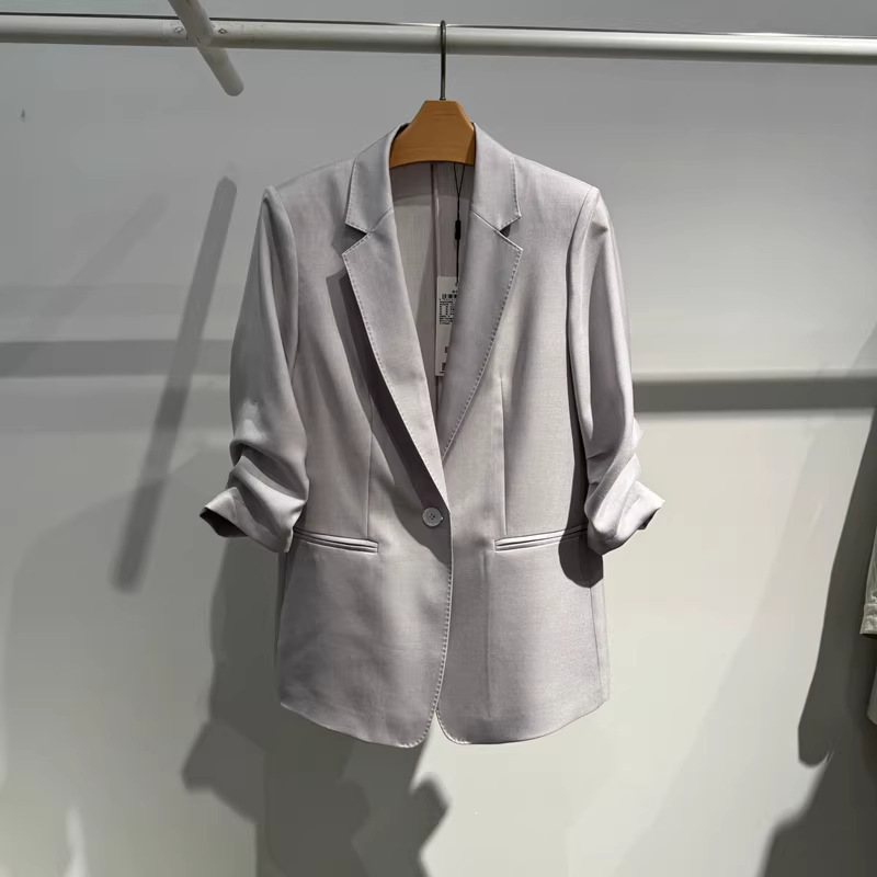 M**Meng Women's Clothing 2026 Summer New Thin Pearl Gray Casual Mid-Sleeve Blazer Jacket 5g2210311 M**Meng Women's Clothing 2026 Summer New Thin Pearl Gray Casual Mid-Sleeve Blazer Jacket 5g2210311