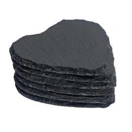 厂家批发欧式心形板岩杯垫 餐盘 黑色天然岩石杯垫隔热垫页岩杯垫