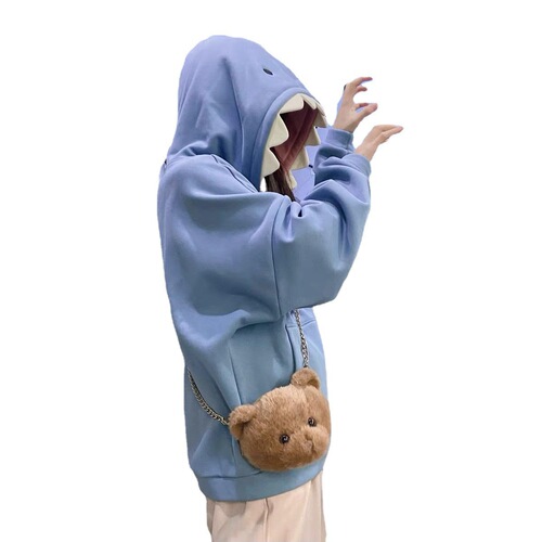 Shark Hat Hoodie  Autumn/Winter New Arrival Unisex Couple Plush Loose Student Funny Design T-shirt Jacket