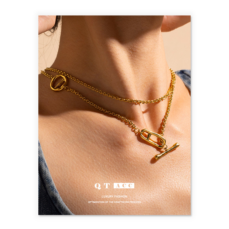 Long collier chaîne plaquée or avec fermoir ot pour automne_voghion.com