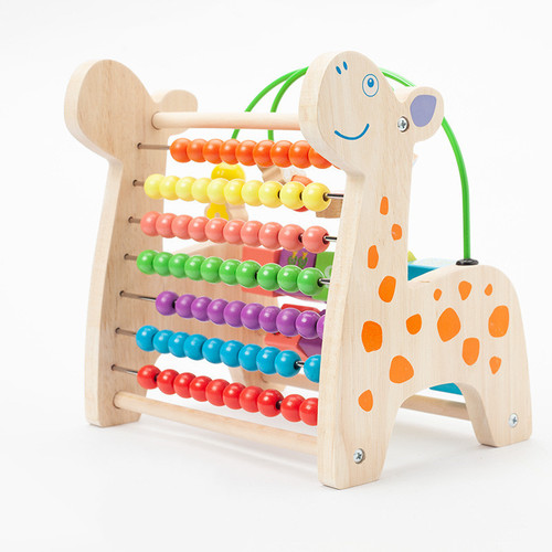 Wooden multifunctional deer knocking piano and beading calculation rack flip rack three-in-one children's early education educational toy