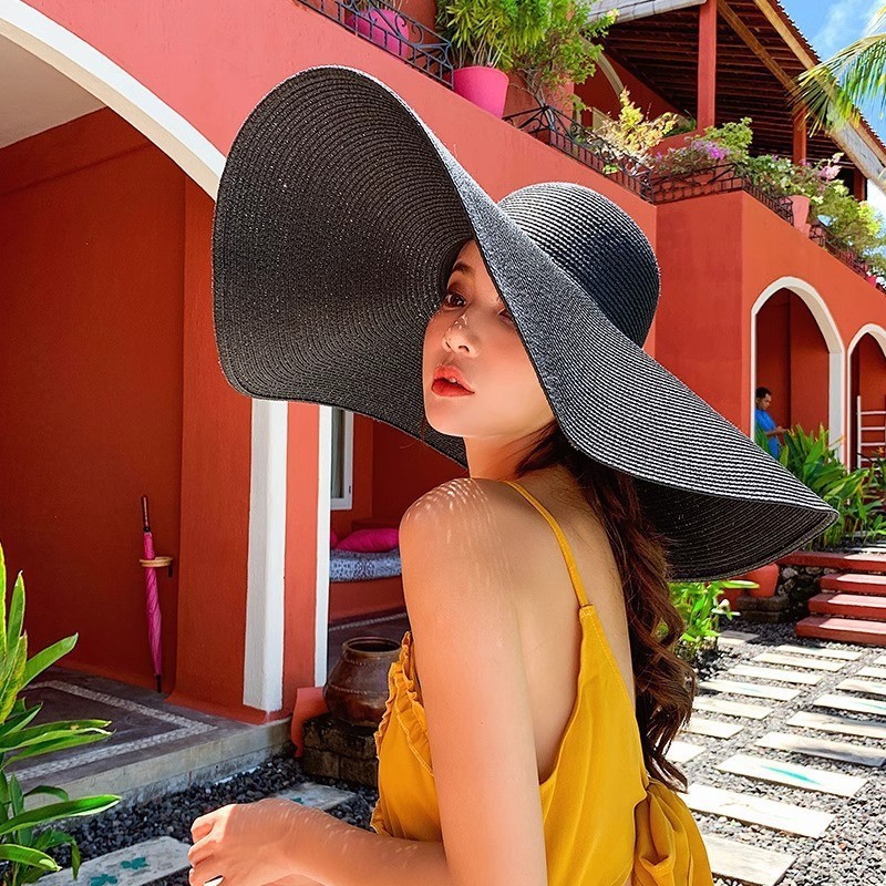 超大帽檐草帽女夏海边遮阳防晒帽户外旅游度假沙滩帽夏季帽子女款