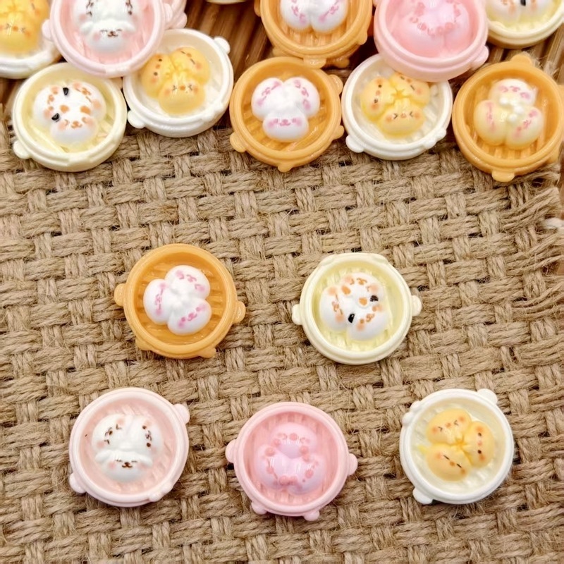 卡通动物蒸笼馒头树脂配件仿真食玩奶油胶diy发夹装饰过家玩具|undefined