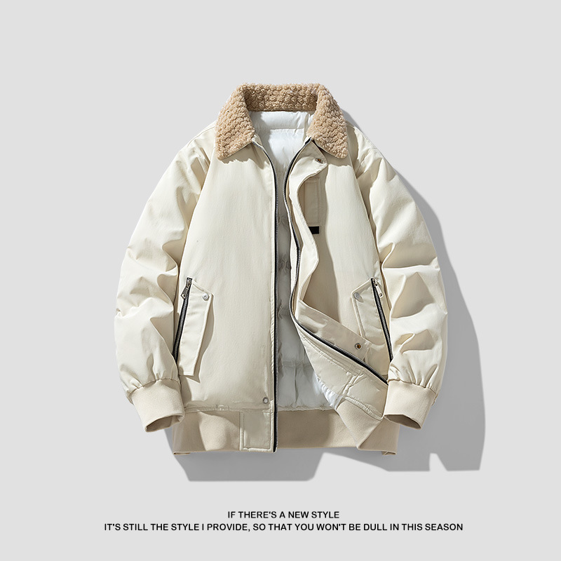 Cachemira de cordero con solapa para hombres otoño y invierno nueva marca de moda suelta y gruesa chaqueta de algodón cálida chaqueta de algodón