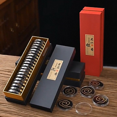 无粘粉盘香沉香鹅梨帐中香厂家小盘香红盒子老山檀香净化空气