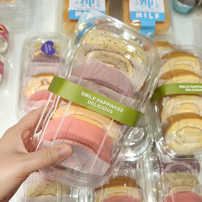 Caja de embalaje de rollos suizos 2 / 4 / 8 caja de embalaje de rollos de pastel transparente, caja de embalaje de escalones planos, caja de embalaje de horneado