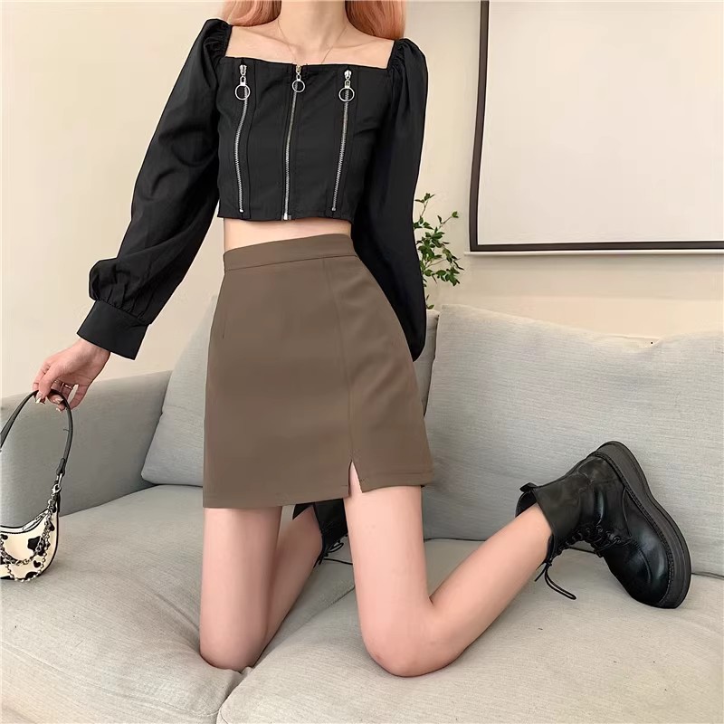 Black short skirt for women Spring and Autumn 2024 New High waist slimming meat-covering summer pantskirt sheath suit A- line skirt