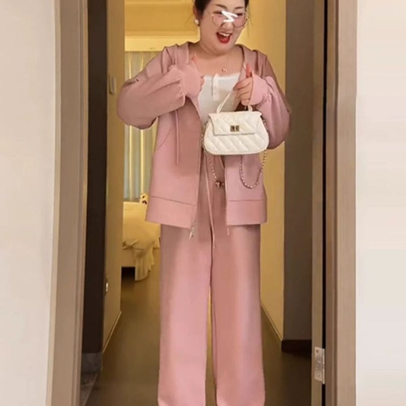 特大码300斤胖MM休闲运动小个子套装女秋冬季卫衣外套+裤子两件套|undefined