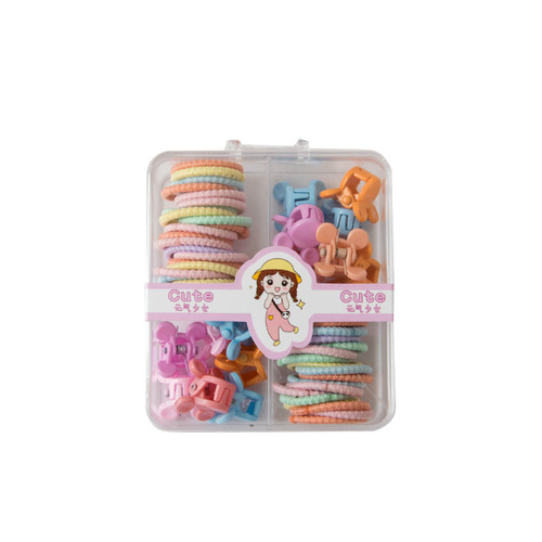 New boxed children's finger ring and small gripper combination, simple and versatile, candy-colored, daily basis, not harmful to hair