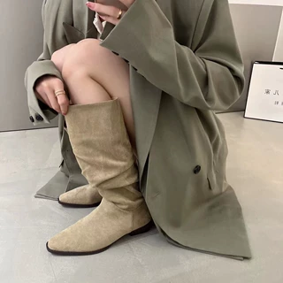西部牛仔粗跟堆堆靴子女秋款2024年新款不过膝长靴女款大筒围女靴