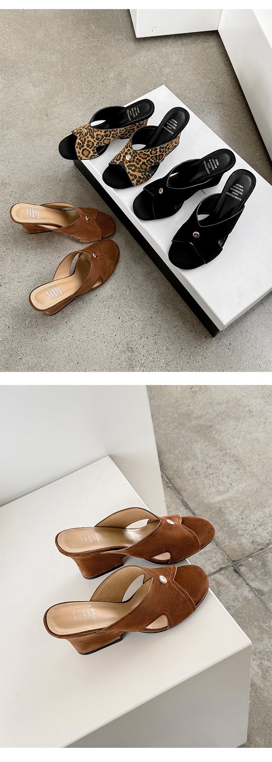 Sandal nữ da cừu hở mũi quai chéo gót xuồng 5 cm — màu nâu, Trang chủ, màu đen chi tiết 43