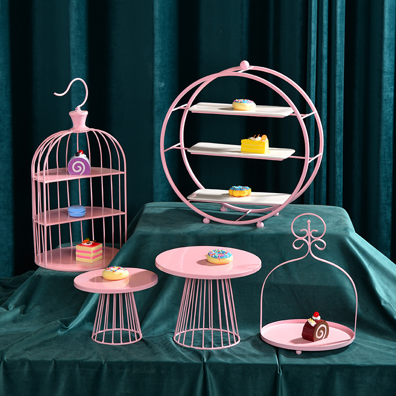Nordic cristal tarde té bandeja de mesa de postre decoración de la torta estante de la torta de boda Placa de hierro merienda rack