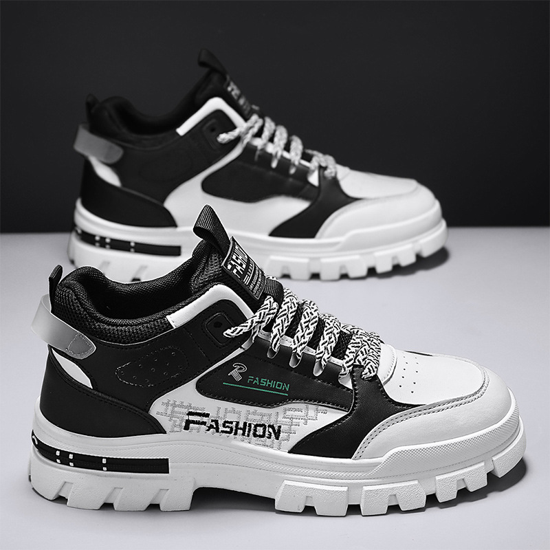 2024 otoño nuevos zapatos de hombre de baja altura de estilo de moda casuales de suela gruesa aumentada de cuero empalmado zapatos de hombre de estilo británico