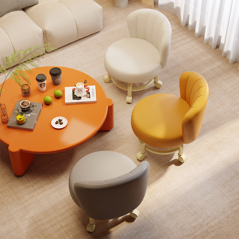 Universal Wheel Small Stool Household Pulley Small Round Stool Living Room Low Stool with Wheeled Small Bench Household Shoe Changing Stool Backrest Chair