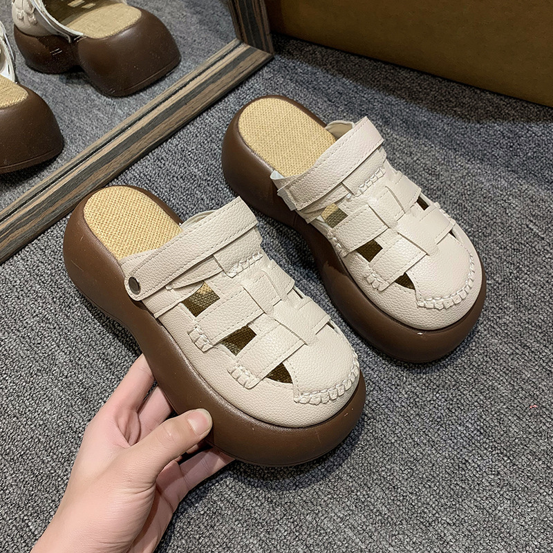 Dos sandalias de cabeza hueca para mujeres 2024 verano nuevo DongDongSen zapatos romanos zapatillas de mitad de suela gruesa para mujeres