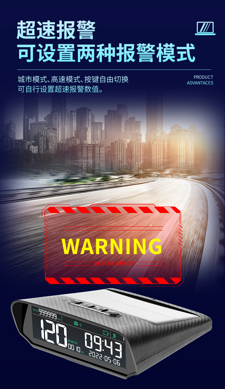 Car Hud Head-Up Display Gps Speedometer Beidou Universal Code Meter Altitude Total Mileage Clock Solar Wireless