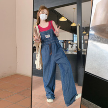 【梦玫】24冬意法藏青色小个子休闲背带裤女宽松盐系慵懒风牛仔裤